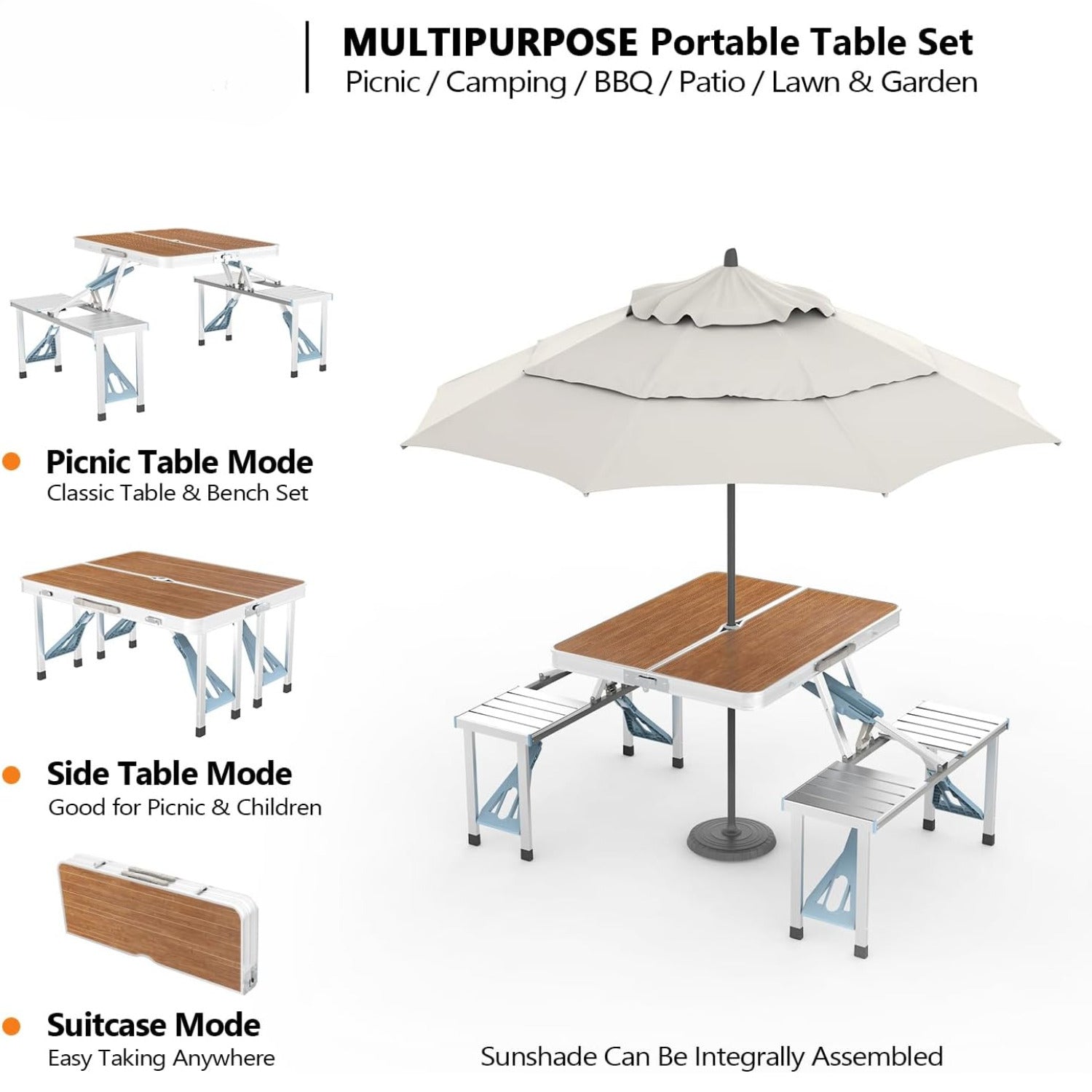 4FT Folding Camping Table w/4 Seats Portable Aluminum Table Set