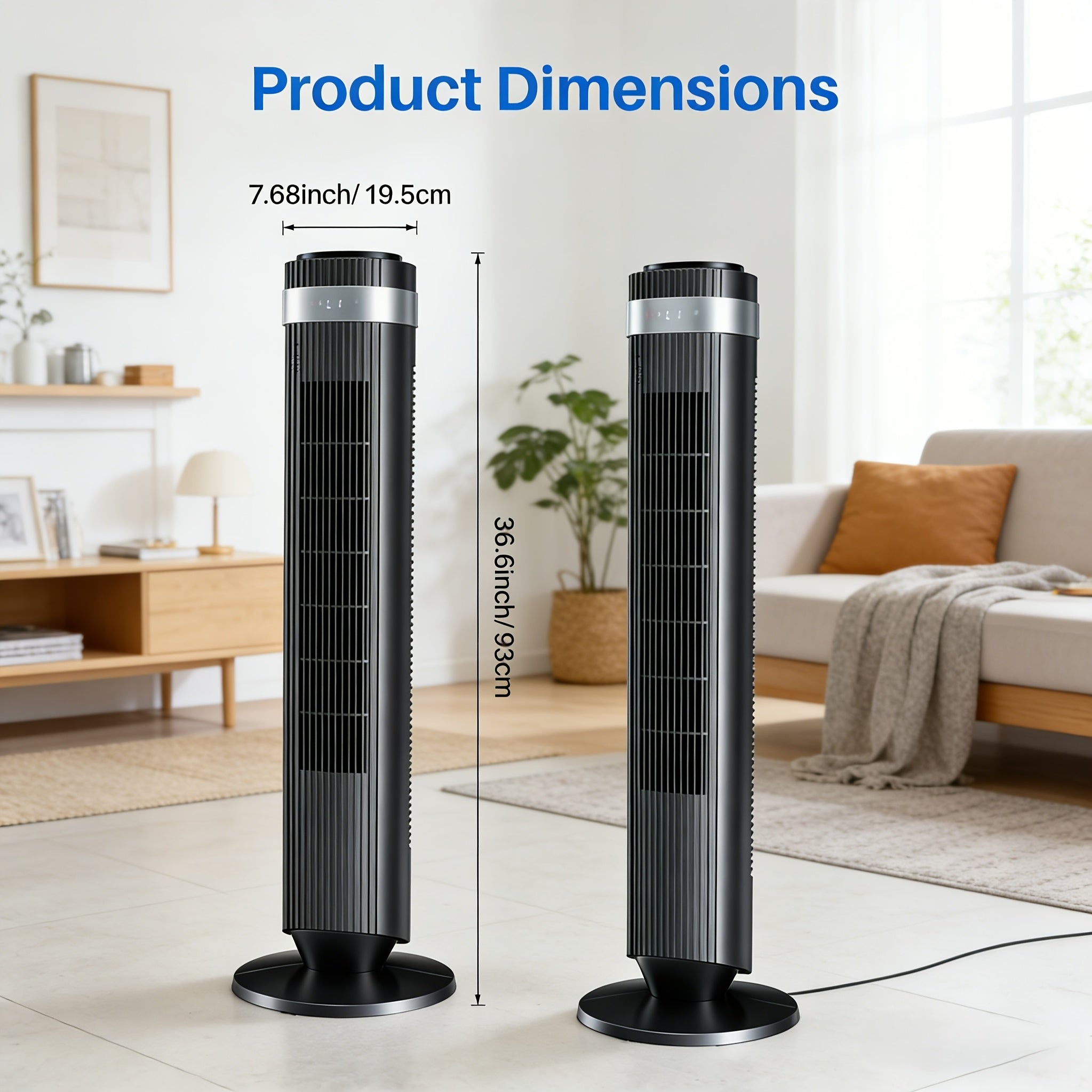 Bladeless Tower Fan - 5 Speeds, 64° Oscillating, Remote & Timer
