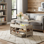 Lift Top Coffee Table w/Hidden Storage Drawer Shelf Retro Wood Living Room Table