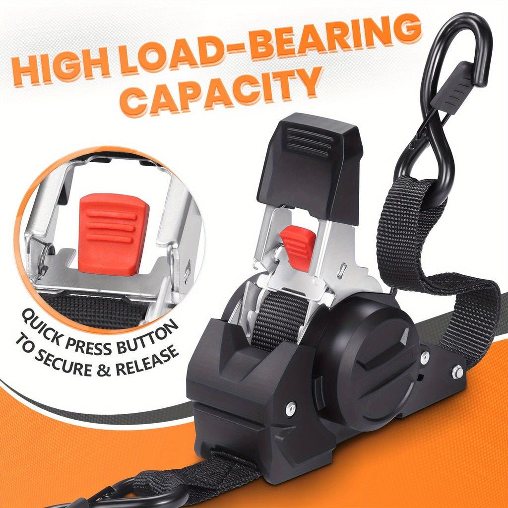 4PCS Retractable Ratchet Tie Down Straps – 10FT Heavy Duty Self-Retracting Cargo Straps for Truck, Trailer & Motorcycle