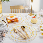 50PCS Clear Plastic Dinnerware Set Reusable Plates Cups Cutlery Wedding Party