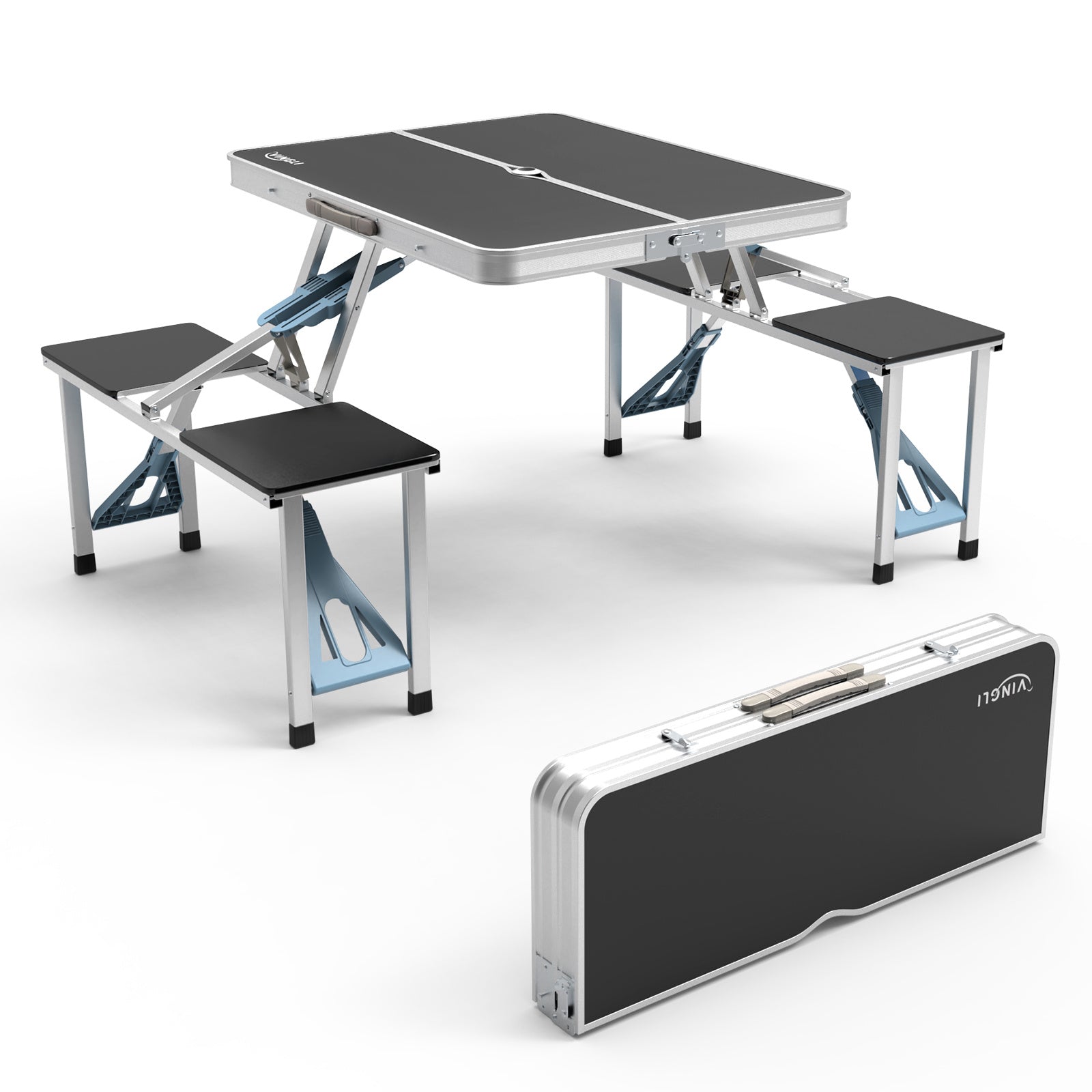 4FT Folding Camping Table w/4 Seats Portable Aluminum Table Set