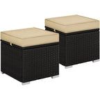 Costoffs 2PCS Rattan Storage Ottomans with Cushions – Outdoor Wicker Footstools & Side Tables for Patio, Garden & Balcony