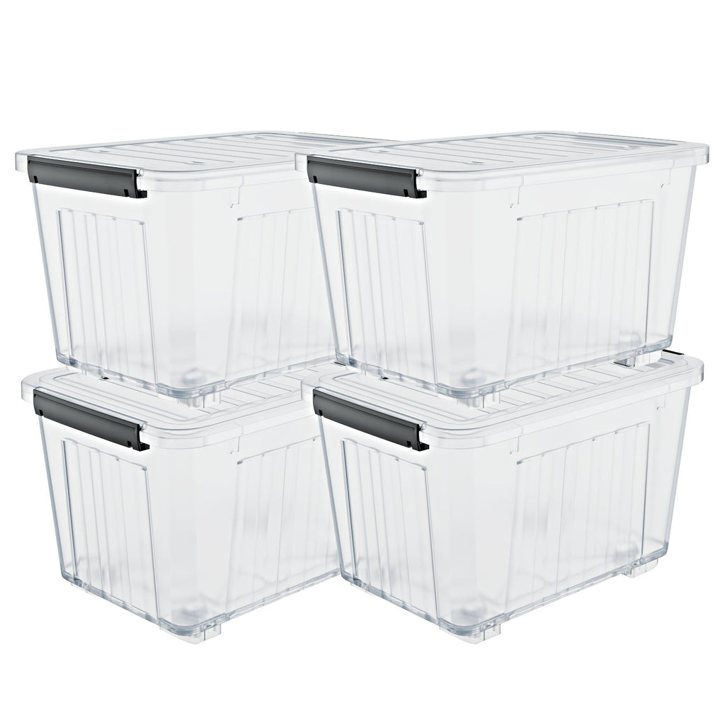 72/97QT Storage Box with Wheels & Lid – Stackable Heavy Duty Organizer 4-6-Pack
