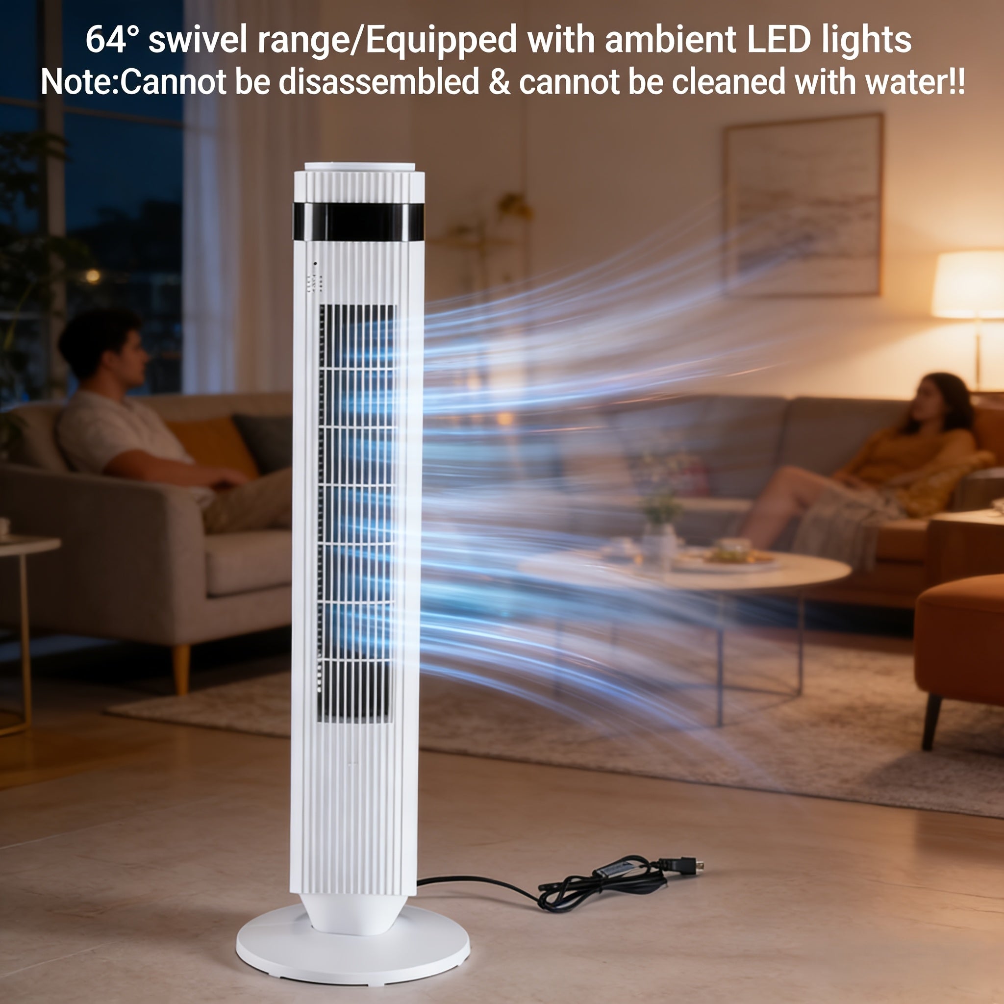 Bladeless Tower Fan - 5 Speeds, 64° Oscillating, Remote & Timer