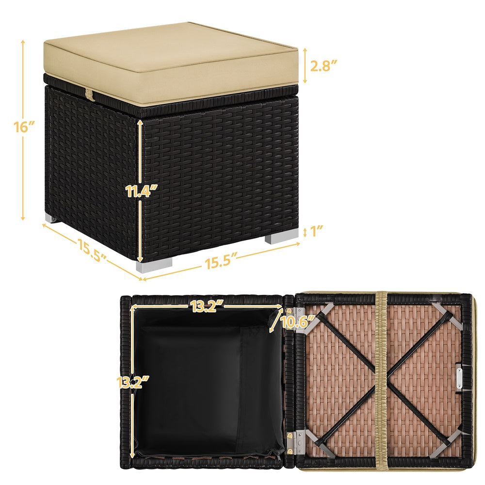 Costoffs 2PCS Rattan Storage Ottomans with Cushions – Outdoor Wicker Footstools & Side Tables for Patio, Garden & Balcony