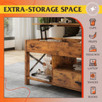 Lift Top Coffee Table w/Hidden Storage Drawer Shelf Retro Wood Living Room Table