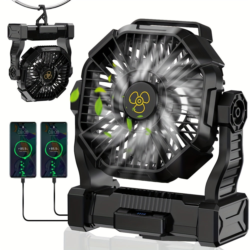 10400mAh 13hrs Rechargeable Automatic Oscillating Camping Fan with LED and Hook