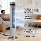 Bladeless Tower Fan - 5 Speeds, 64° Oscillating, Remote & Timer