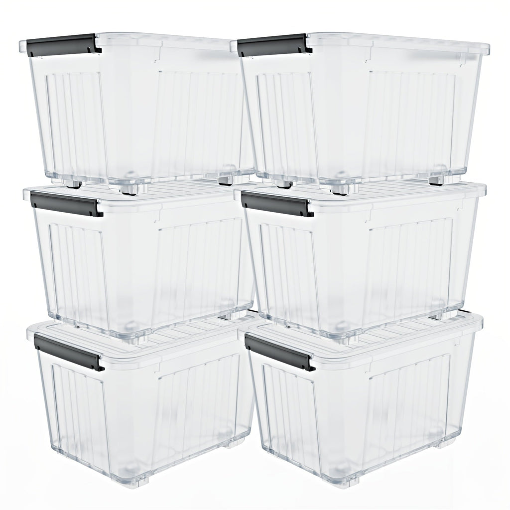 72/97QT Storage Box with Wheels & Lid – Stackable Heavy Duty Organizer 4-6-Pack