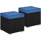 Costoffs 2PCS Rattan Storage Ottomans with Cushions – Outdoor Wicker Footstools & Side Tables for Patio, Garden & Balcony