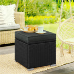 Costoffs 2PCS Rattan Storage Ottomans with Cushions – Outdoor Wicker Footstools & Side Tables for Patio, Garden & Balcony