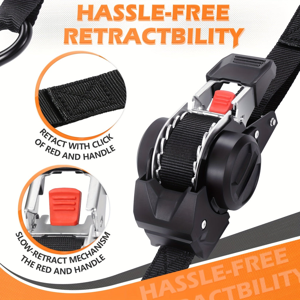 4PCS Retractable Ratchet Tie Down Straps – 10FT Heavy Duty Self-Retracting Cargo Straps for Truck, Trailer & Motorcycle