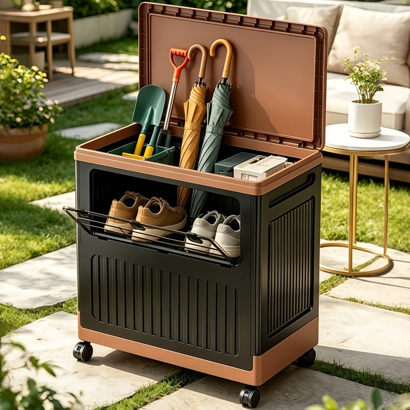 Portable Storage Bin w/ Wheels & Doors Foldable Stackable Organizer