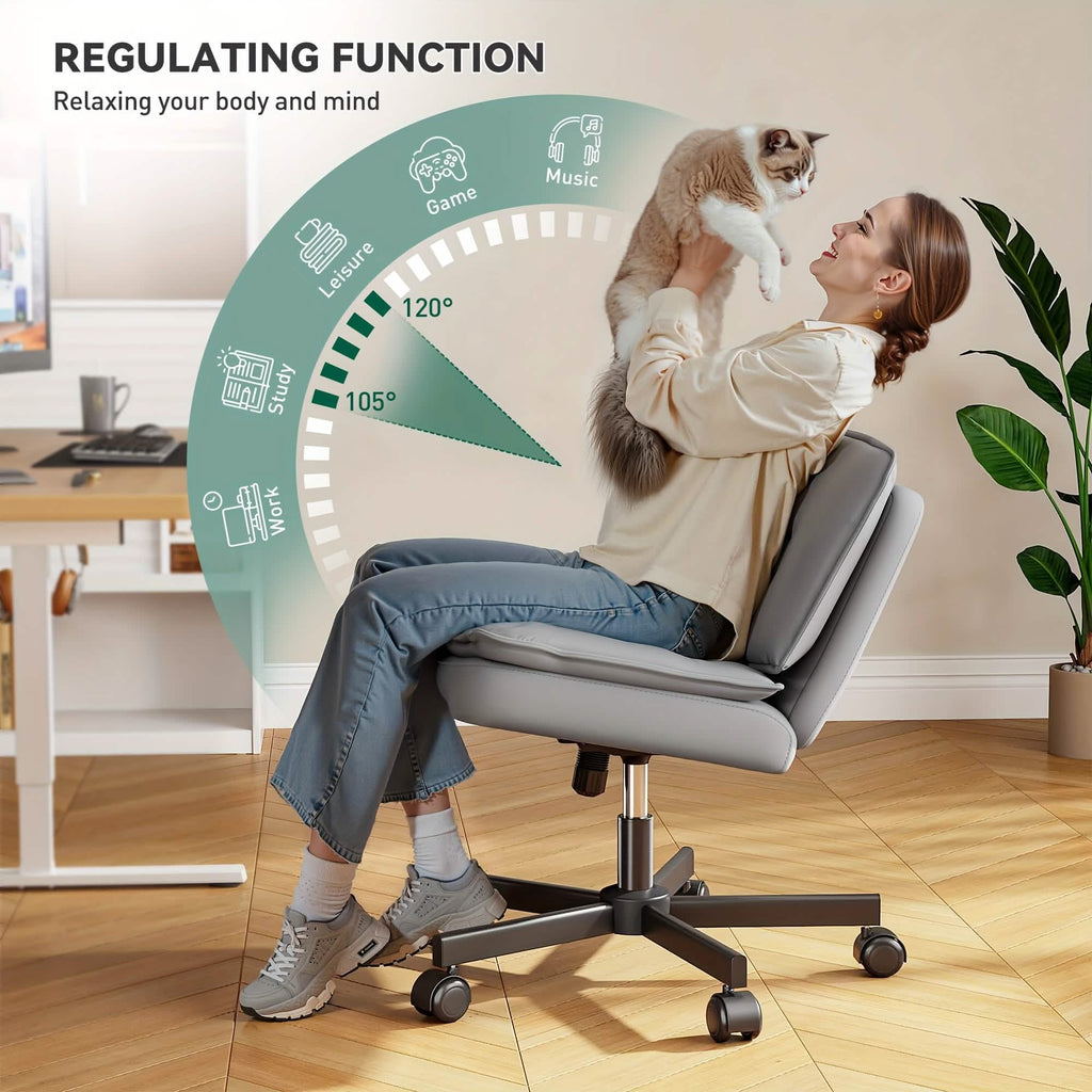 27" Wide Criss Cross Office Chair with Wheels – Adjustable Swivel Armless Vanity Desk Chair with Back Support