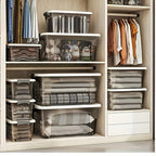 4PCS Stackable Storage Boxes with Lids & Handles Clear Organizer Bins Home Closet