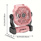 10400mAh 13hrs Rechargeable Automatic Oscillating Camping Fan with LED and Hook