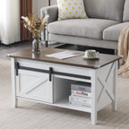 Lift Top Coffee Table 36" Farmhouse Rustic Wood Hidden Storage & Sliding Barn