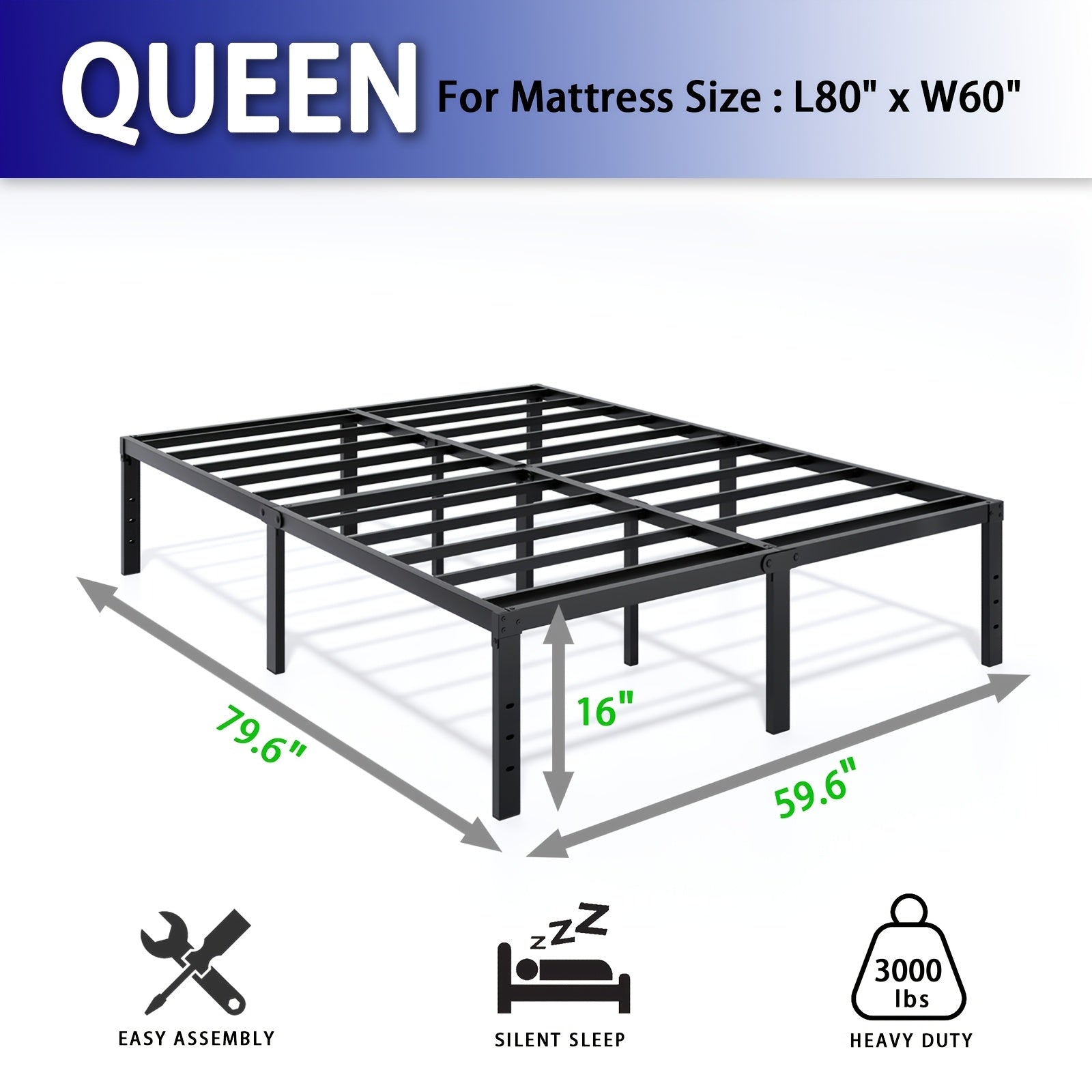 Heavy Duty Metal Bed Frame Platform Mattress Foundation No Box Spring Black