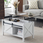 Lift Top Coffee Table 36" Farmhouse Rustic Wood Hidden Storage & Sliding Barn