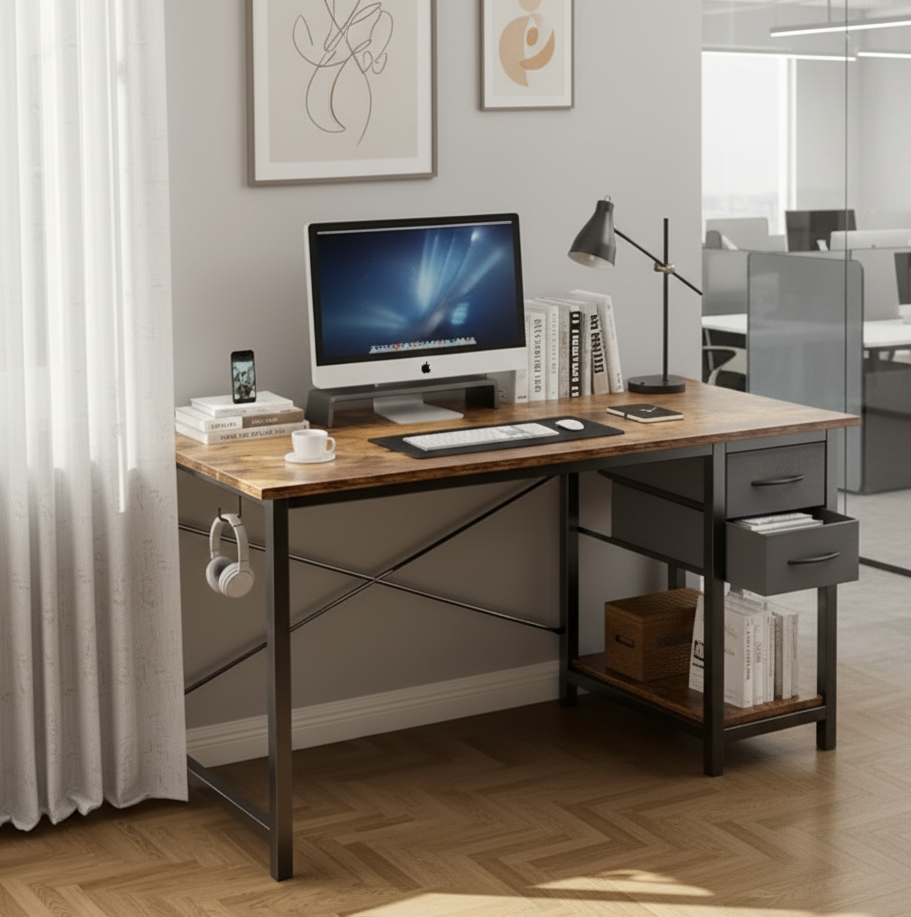 40/47" Computer Desk with Fabric Storage Drawers
