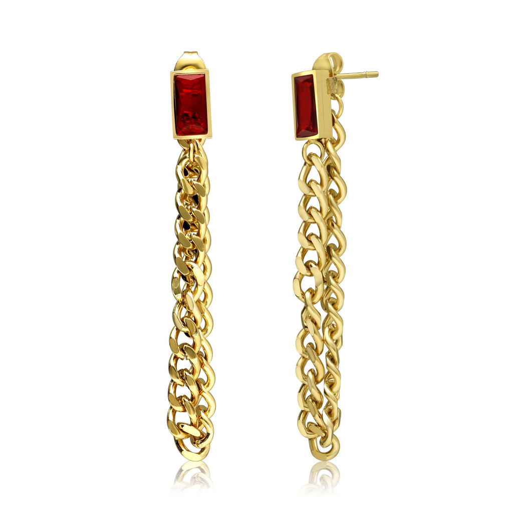 Dangle Chain Earrings with Cubic Zirconia Emerald and Gift Pouch