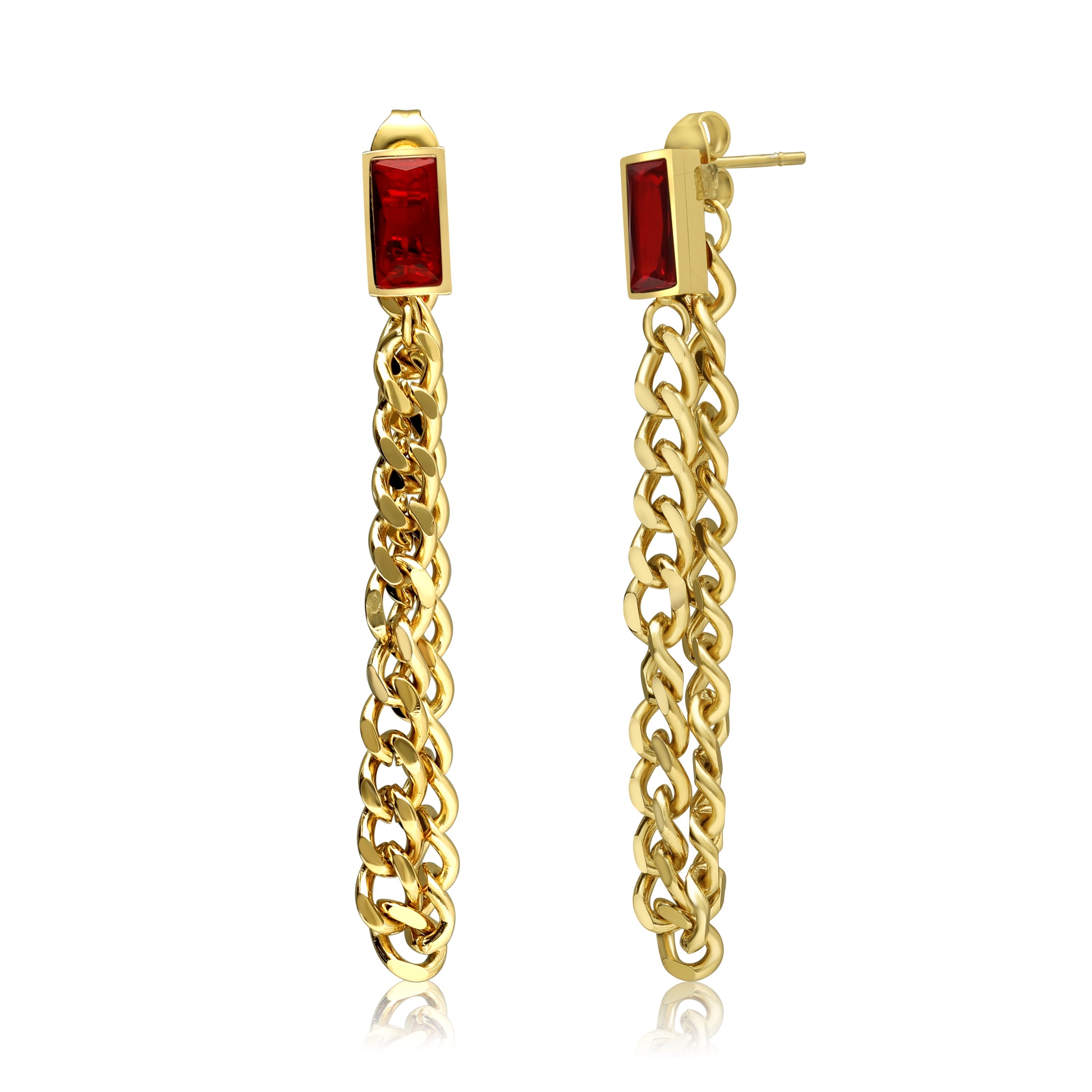 Dangle Chain Earrings with Cubic Zirconia Emerald and Gift Pouch