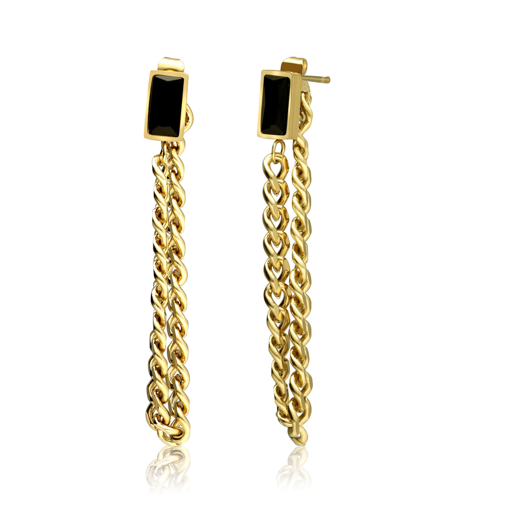 Dangle Chain Earrings with Cubic Zirconia Emerald and Gift Pouch