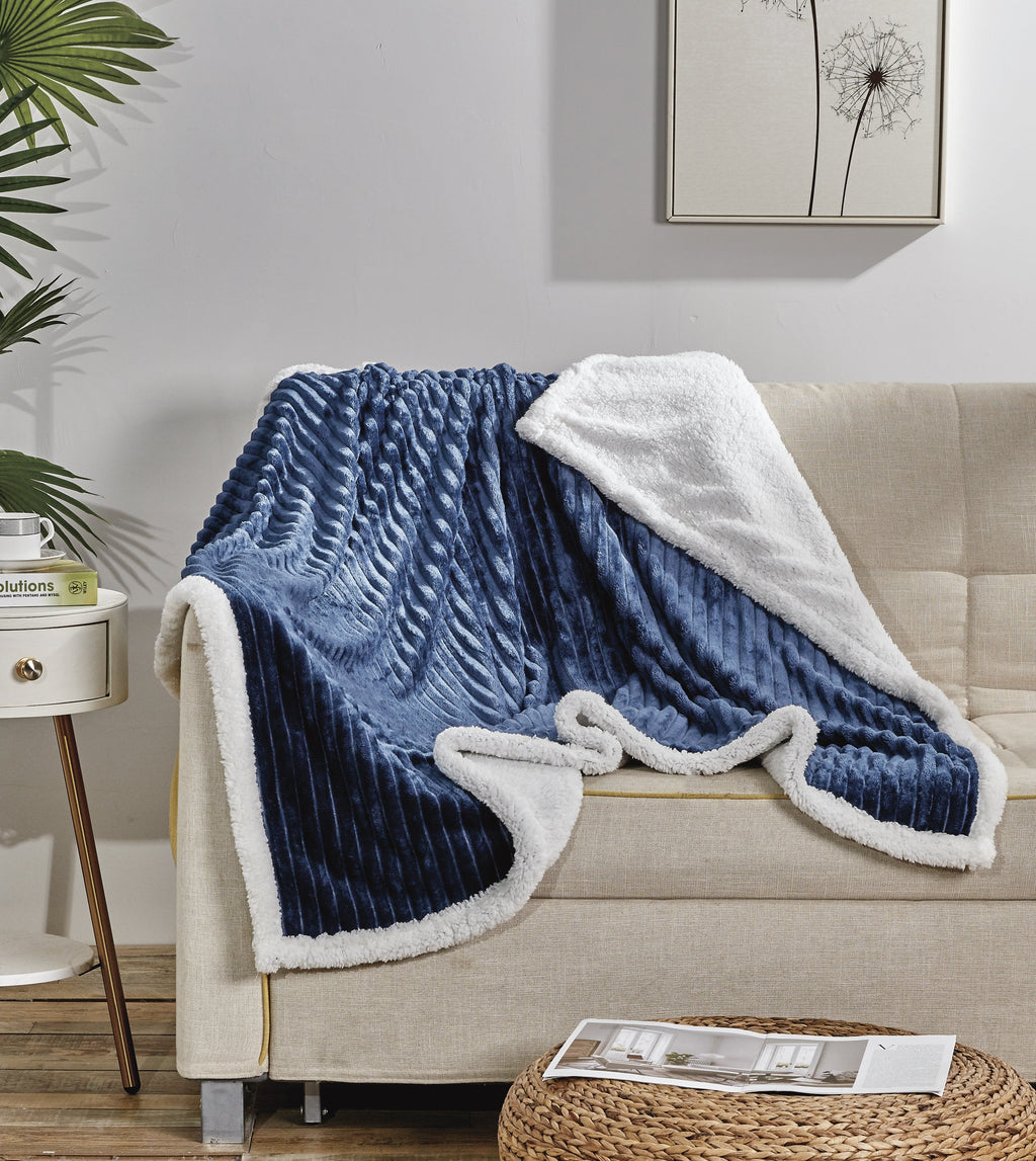 Corduroy Sherpa Reversible Throw Blanket, 50 × 60 in