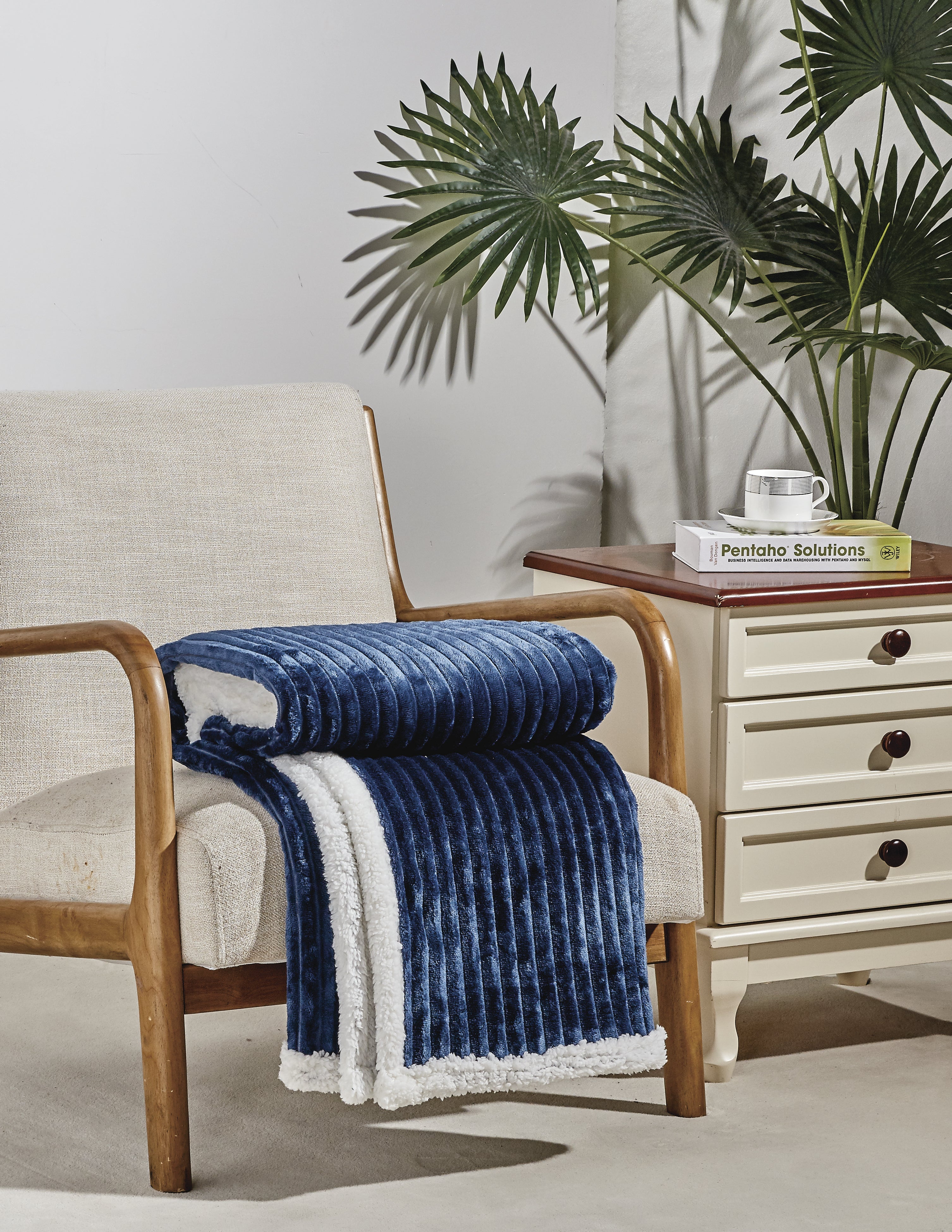 Corduroy Sherpa Reversible Throw Blanket, 50 × 60 in