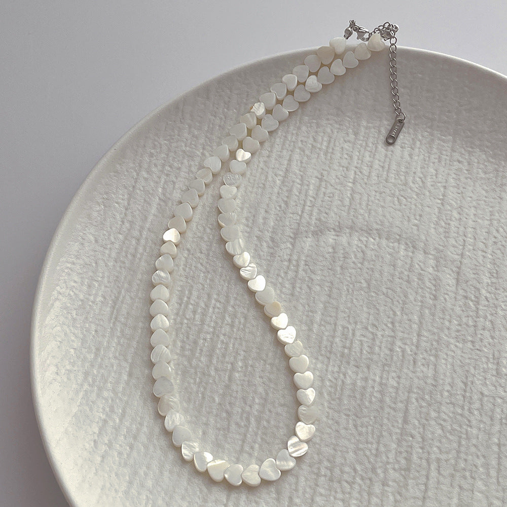 Natural Bead Heart Shell Necklace