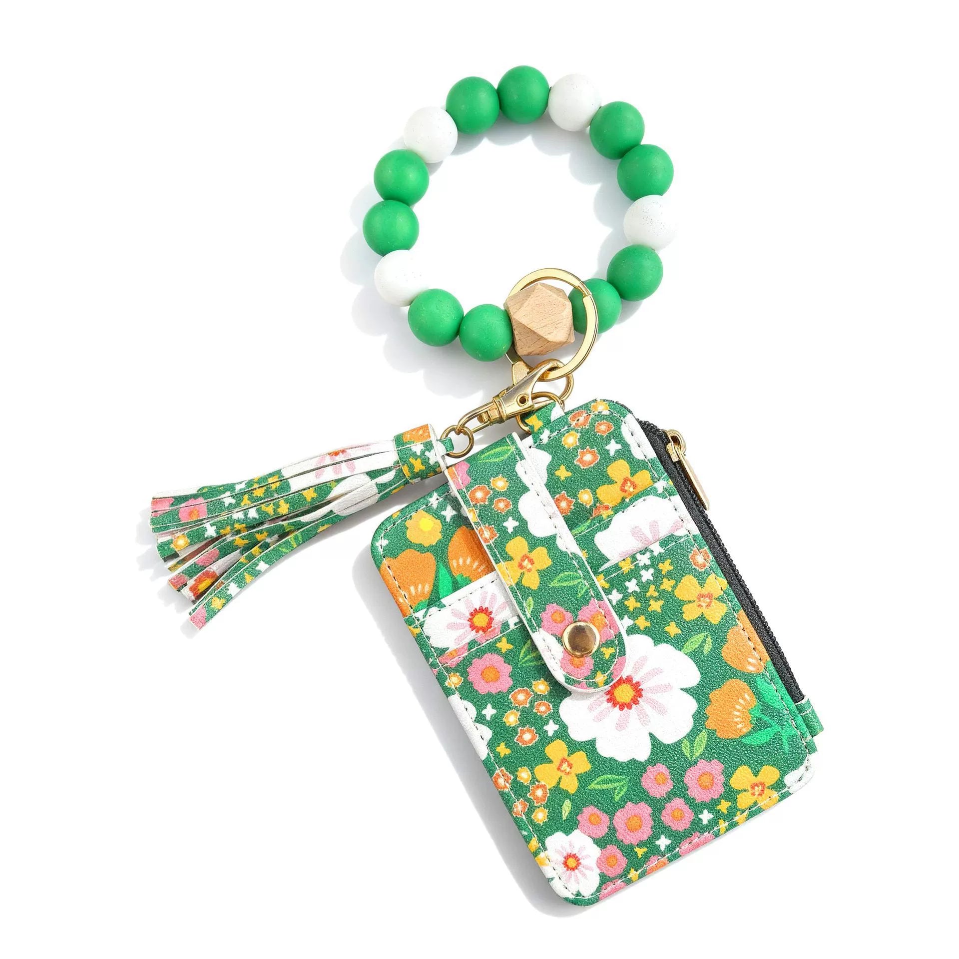 Boho Beaded Tassel Keychain, Flower Pattern Bag Charm for Women