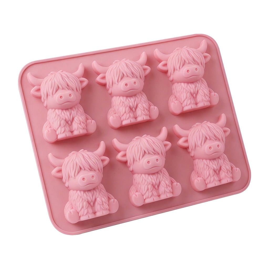 6‑Cavity Mini Highland Cow 3D Ice & Dessert Mold