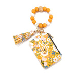 Boho Beaded Tassel Keychain, Flower Pattern Bag Charm for Women