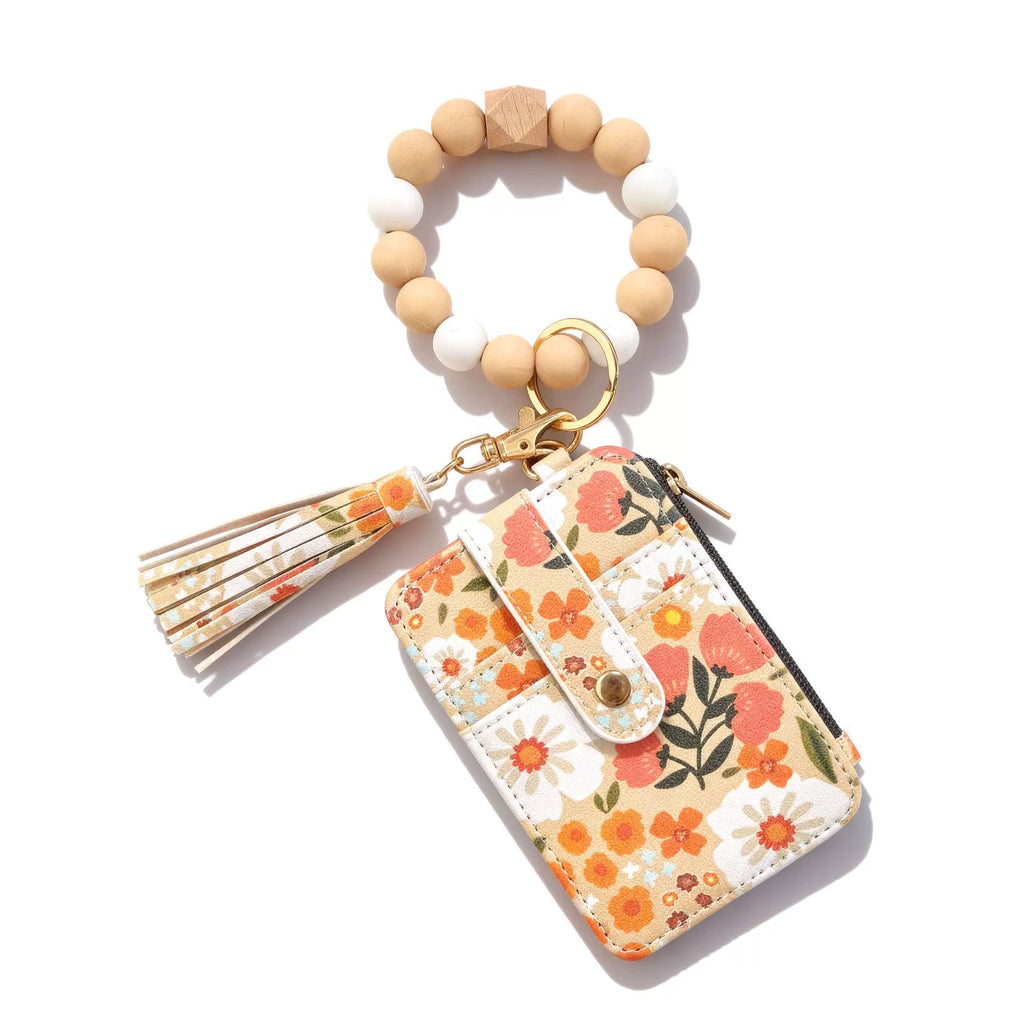 Boho Beaded Tassel Keychain, Flower Pattern Bag Charm for Women