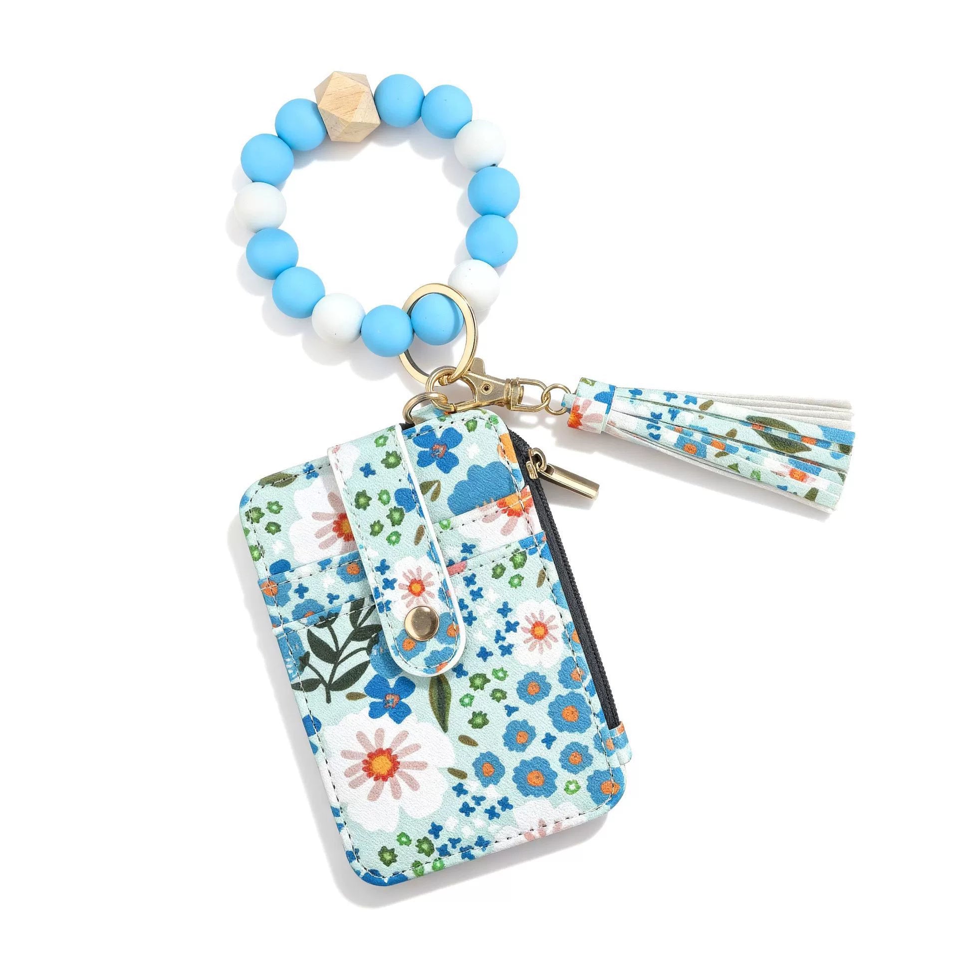 Boho Beaded Tassel Keychain, Flower Pattern Bag Charm for Women