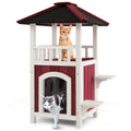 2-Story Wooden Cat House with Asphalt Roof Balcony and Rain Curtain