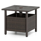 Outdoor Side Table All-Weather PE Wicker Patio Table with Umbrella Hole