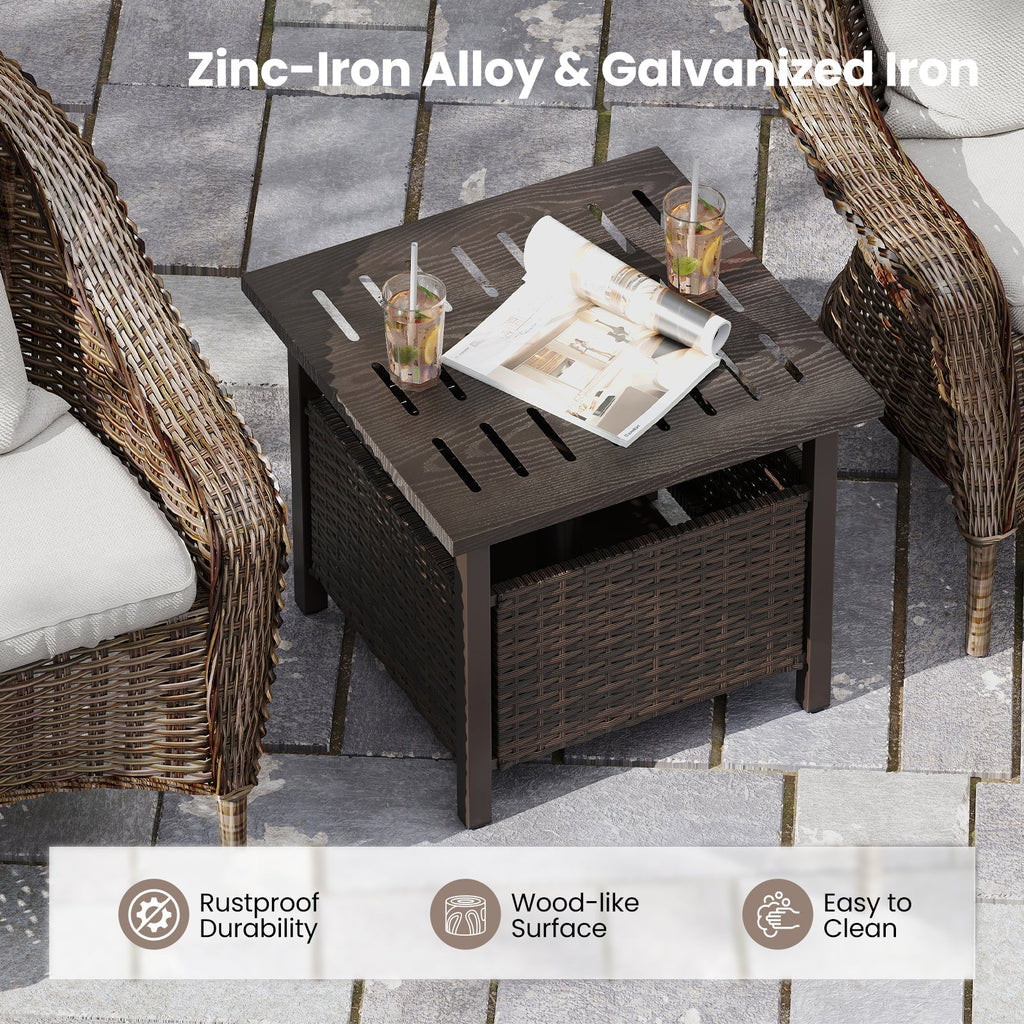 Outdoor Side Table All-Weather PE Wicker Patio Table with Umbrella Hole