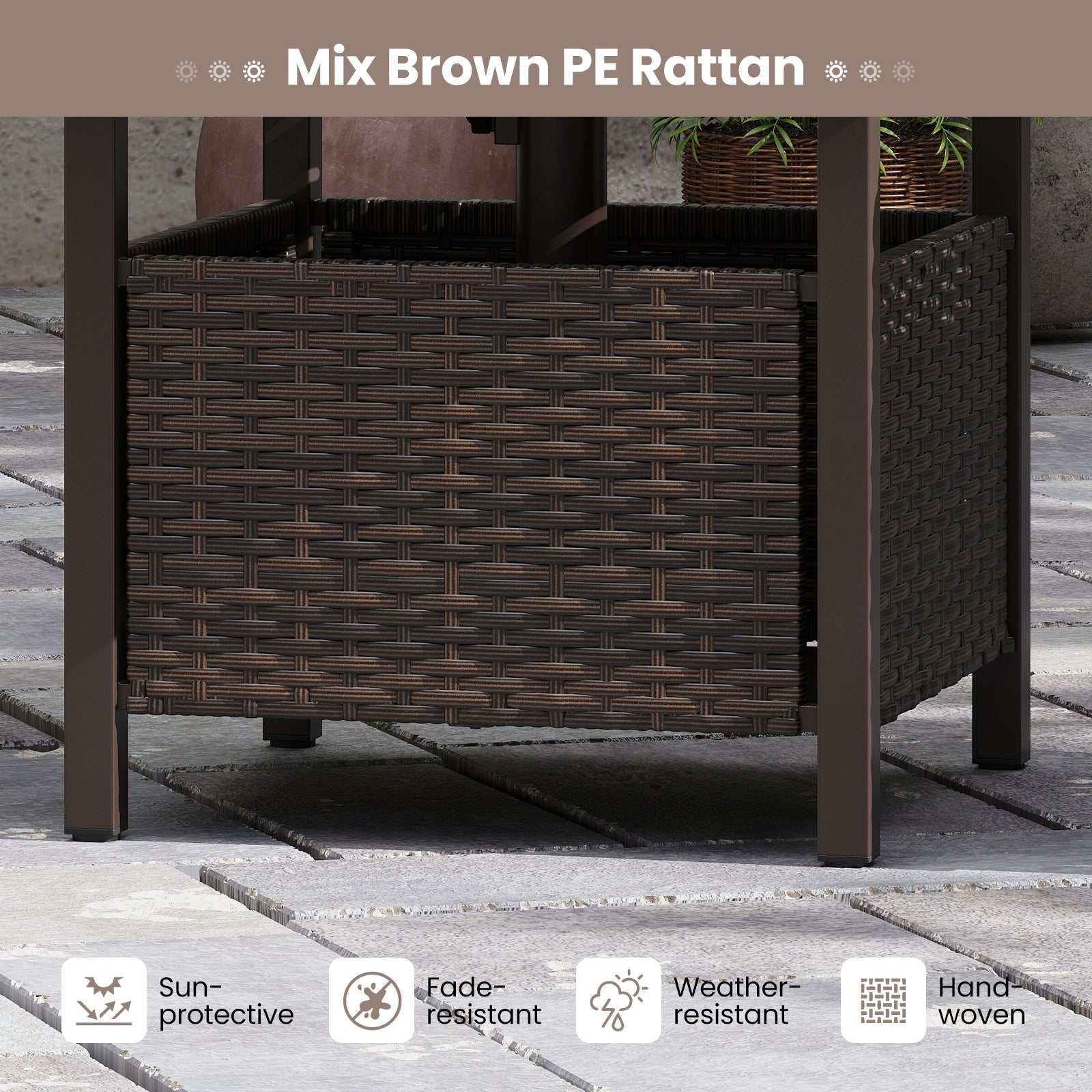 Outdoor Side Table All-Weather PE Wicker Patio Table with Umbrella Hole