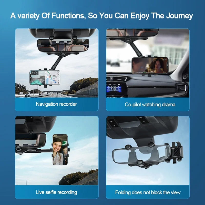 360° Rotating Multifunctional Car Mirror Phone Holder