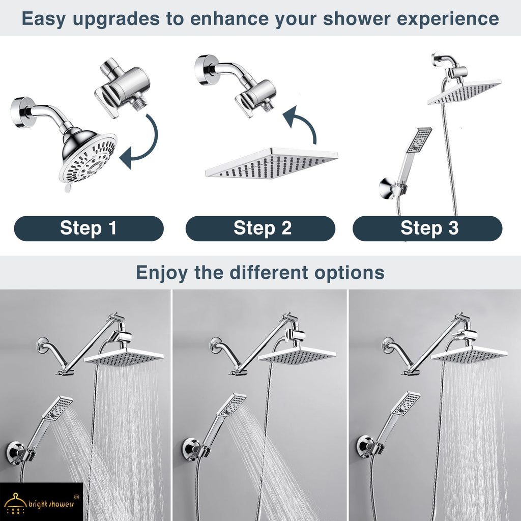 Dual Shower Head-Rain Shower Head with Handheld Shower Set, Diverter