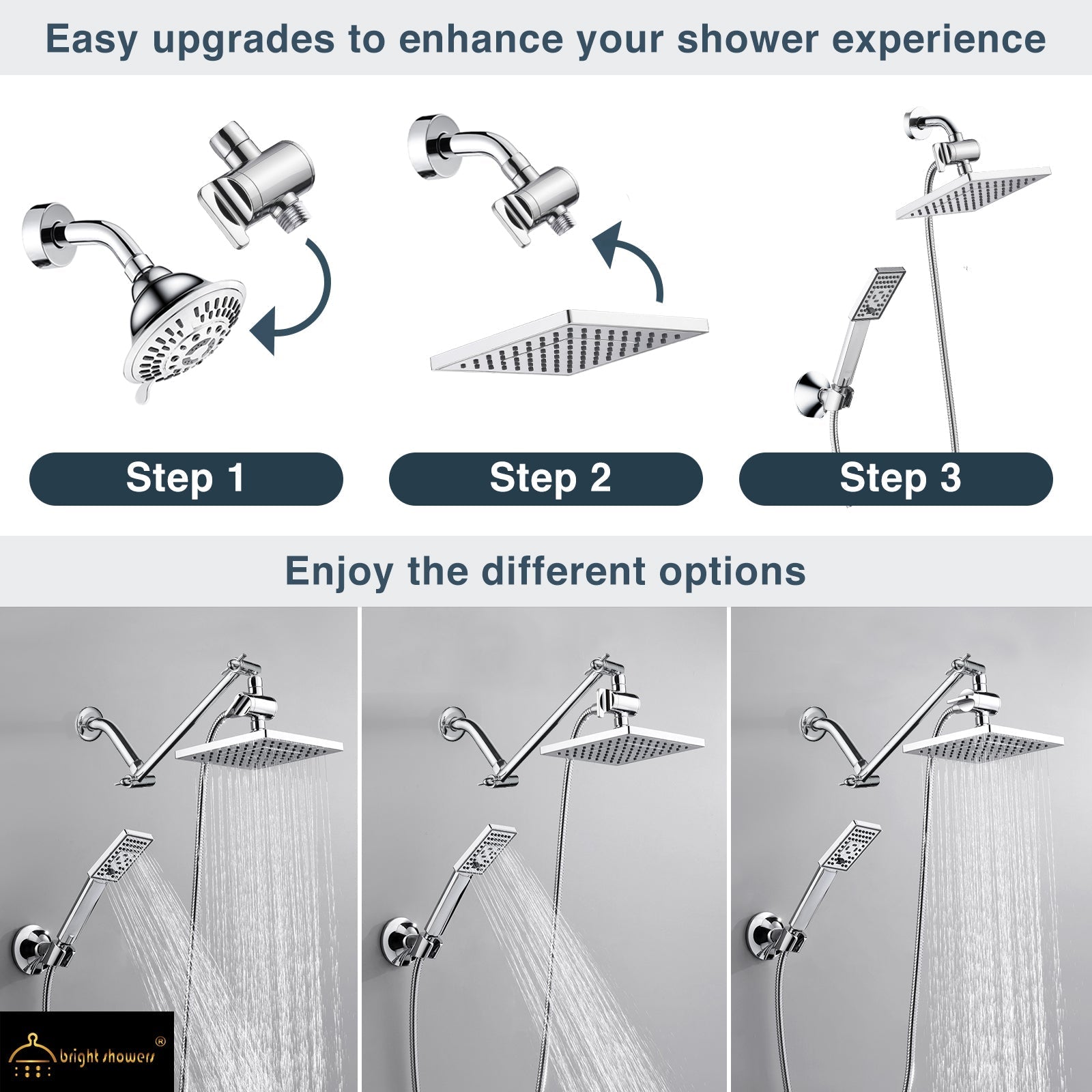 Dual Shower Head-Rain Shower Head with Handheld Shower Set, Diverter