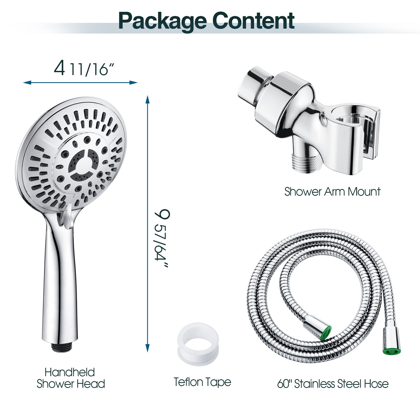 9-Spray Handheld Shower Head Set with Hose and Shower Arm Mount