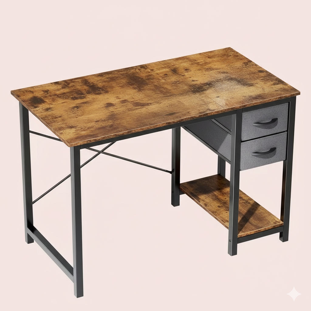40/47" Computer Desk with Fabric Storage Drawers