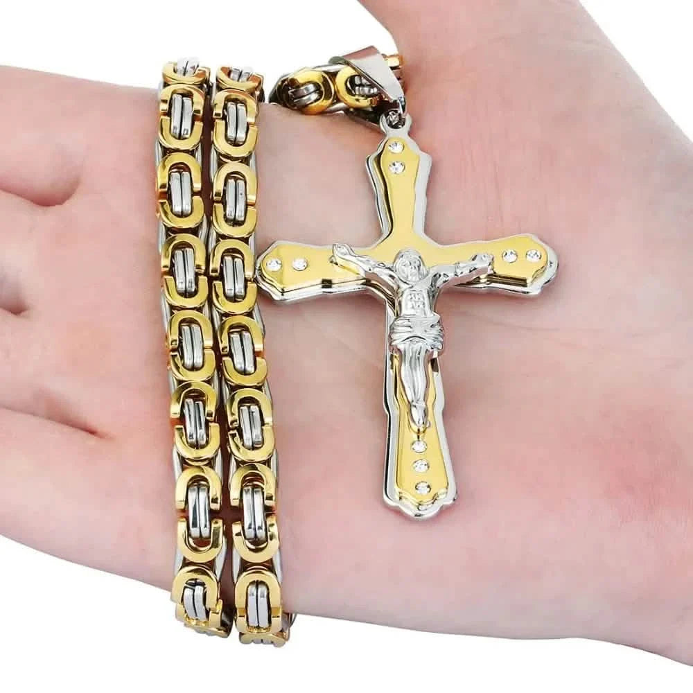 Men's Gold Cross Pendant Necklace