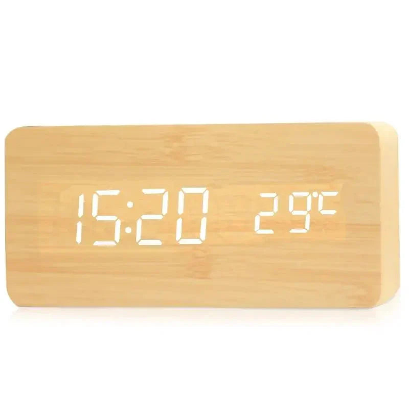 Wooden Digital Alarm Clock, LED Alarm Clock with Temperature