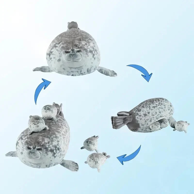 Mother & Baby Seal Plush Toy Set – Soft Zipper Seal Doll Gift