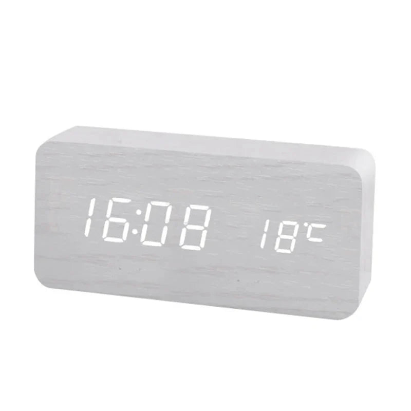 Wooden Digital Alarm Clock, LED Alarm Clock with Temperature