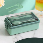 1400ml Double Layer Bento Box | Portable Lunch Box with Fork & Spoon – Microwave Safe Food Storage for Kids & Adults
